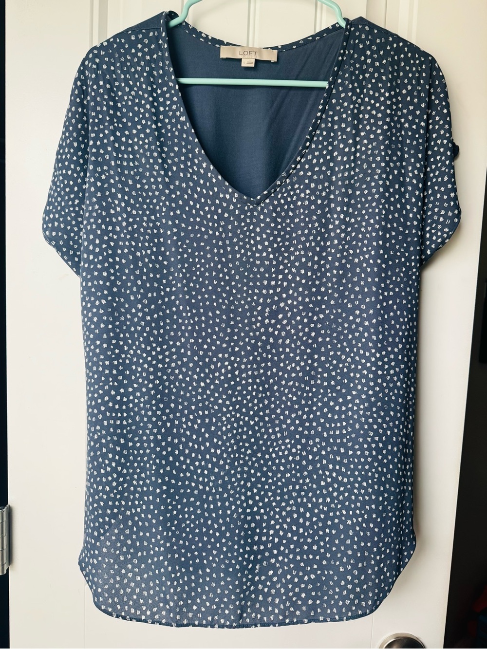 LOFT Navy Blue V-Neck Micro Dot Blouse